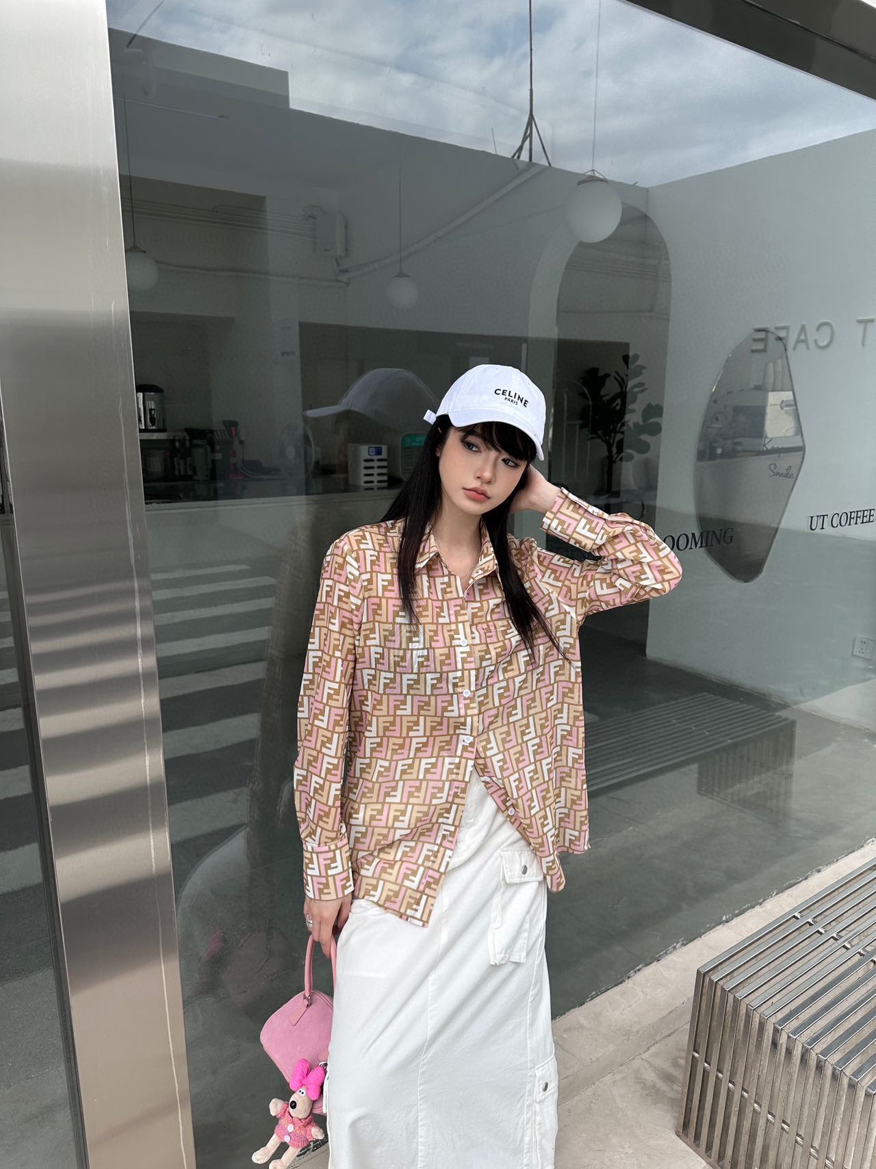 fendi 白 シャツコピー トップス 日焼け止め服 薄い 花柄 高級感 シルク 透視 ブラウン_7