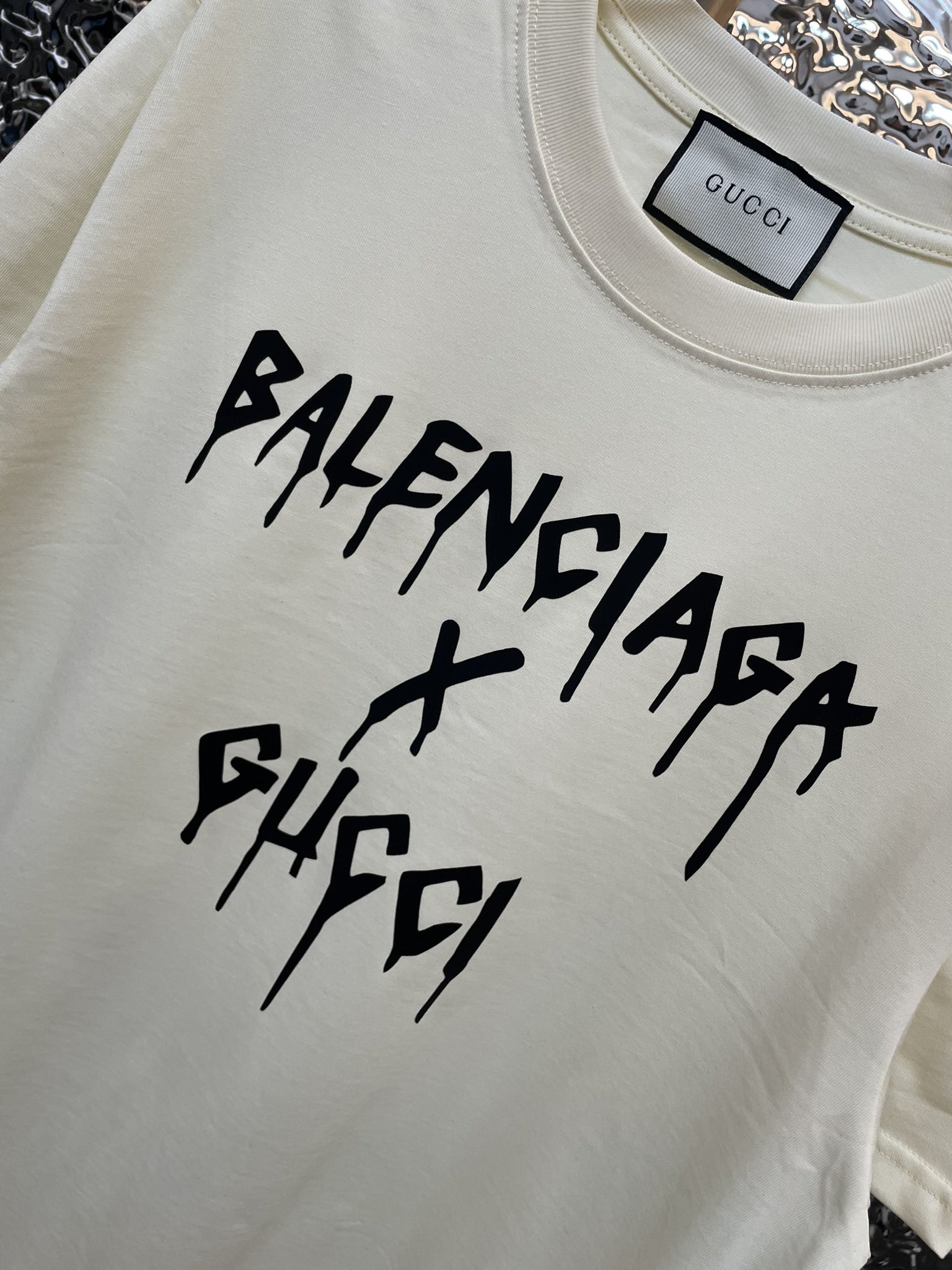 バレンシアガ トップス メンズスーパーコピー Tシャツ 純綿  GUCCIxBALENCIAGAコラボ 半袖 ホワイト_3