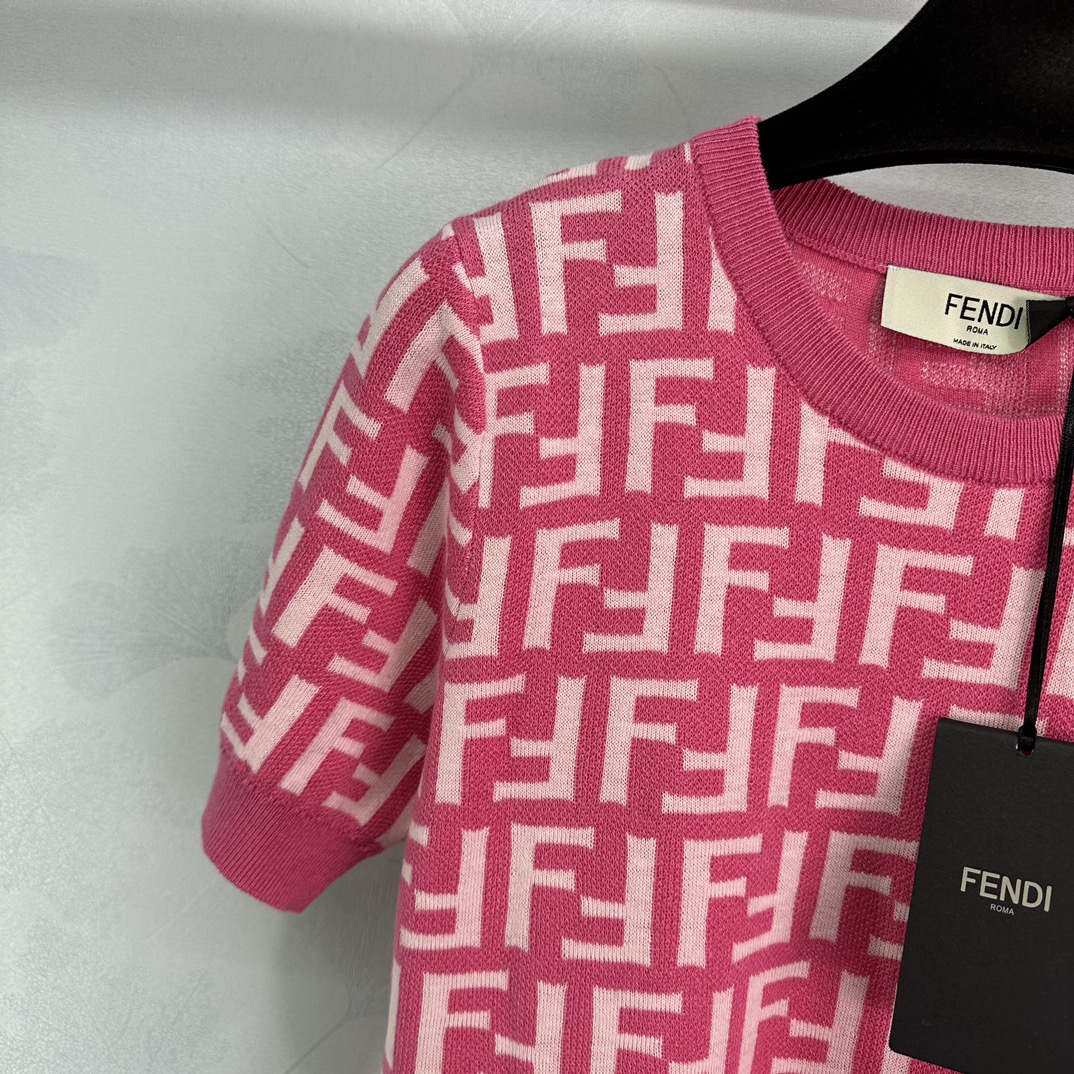 fendi ワンピース偽物 優雅 ワンピース ニット素材 花柄 レディース 半袖 プリント ピンク_5