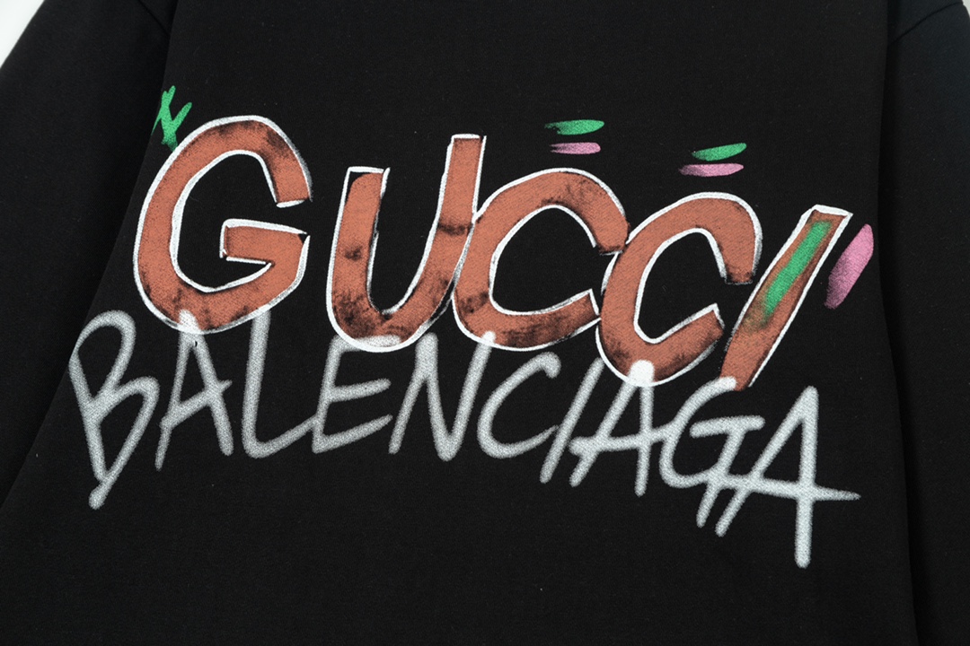 上質 レディース グッチパーカーコピー トップス gucci*balenciagaコラボ  純綿 シンプル ブラック_4