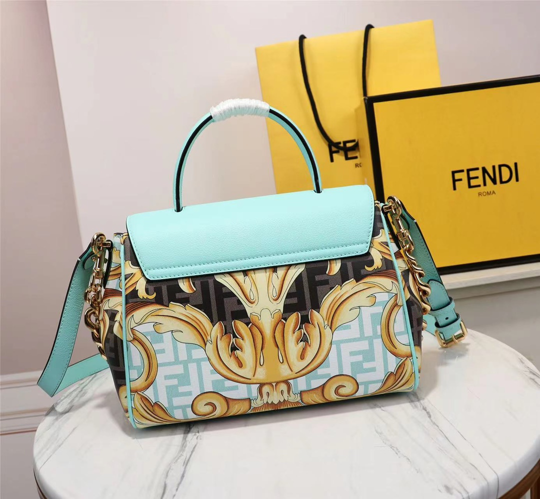 優雅 女性 フェンディバッグＮ級品 プリント FENDI*VERSACEコラボ 斜め掛けバッグ 実用 ブルー_2