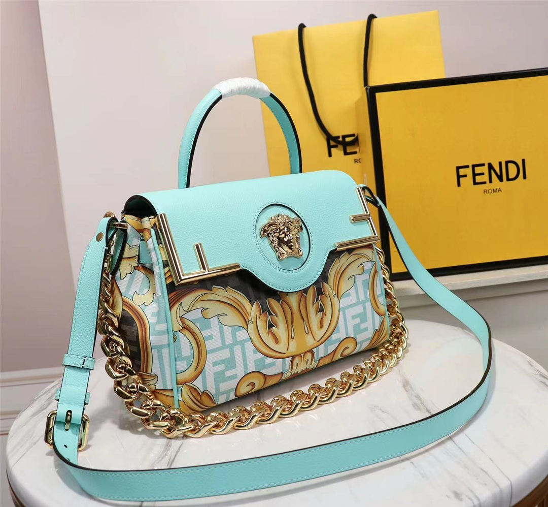 優雅 女性 フェンディバッグＮ級品 プリント FENDI*VERSACEコラボ 斜め掛けバッグ 実用 ブルー_3