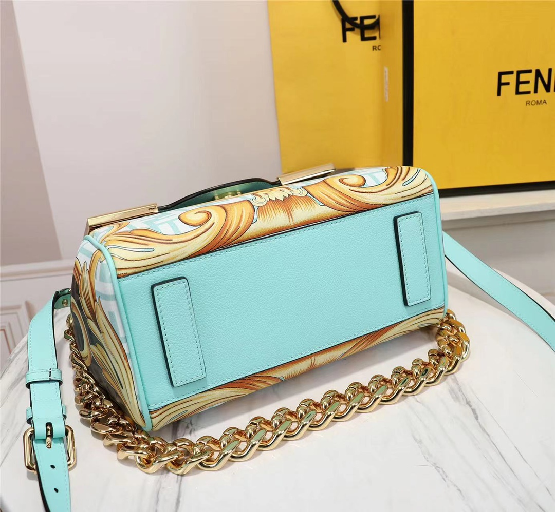 優雅 女性 フェンディバッグＮ級品 プリント FENDI*VERSACEコラボ 斜め掛けバッグ 実用 ブルー_4