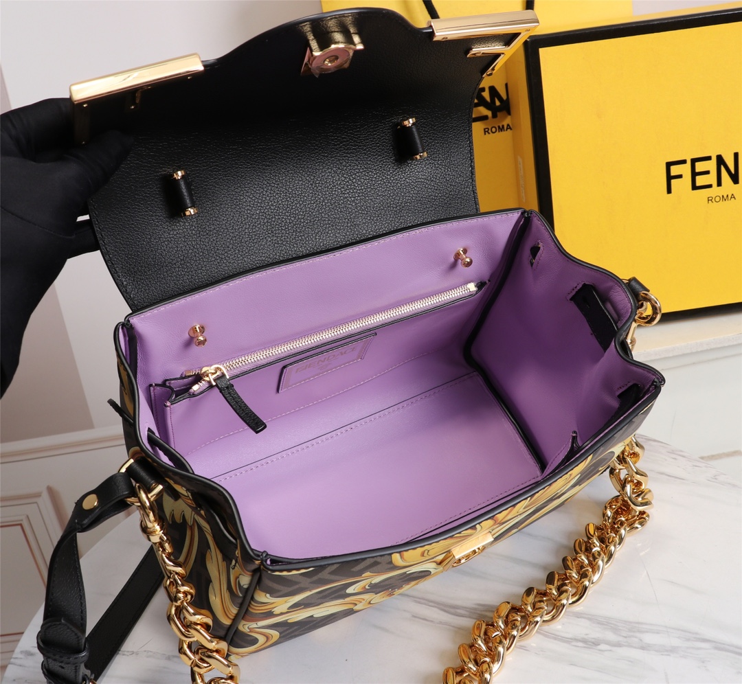 フェンディ バッグ コーデ偽物 上質 斜め掛けバッグ 柔軟 Versace*Fendiコラボ チェーン 実用 ブラック_9