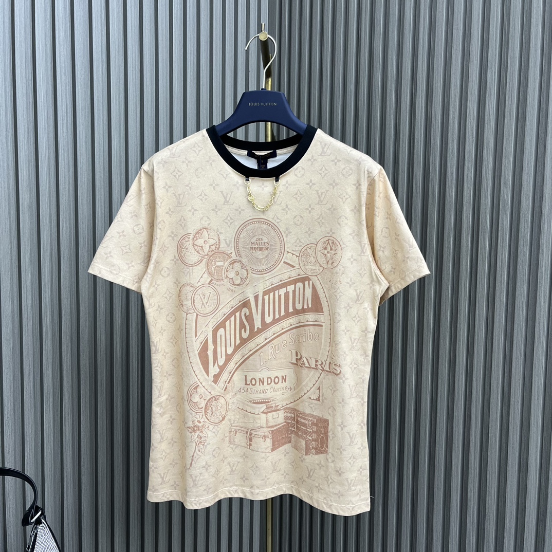 目を引く存在感 メルカリ ルイヴィトンtシャツスーパーコピー トップス 純綿 半袖 プリント ブラウン_1