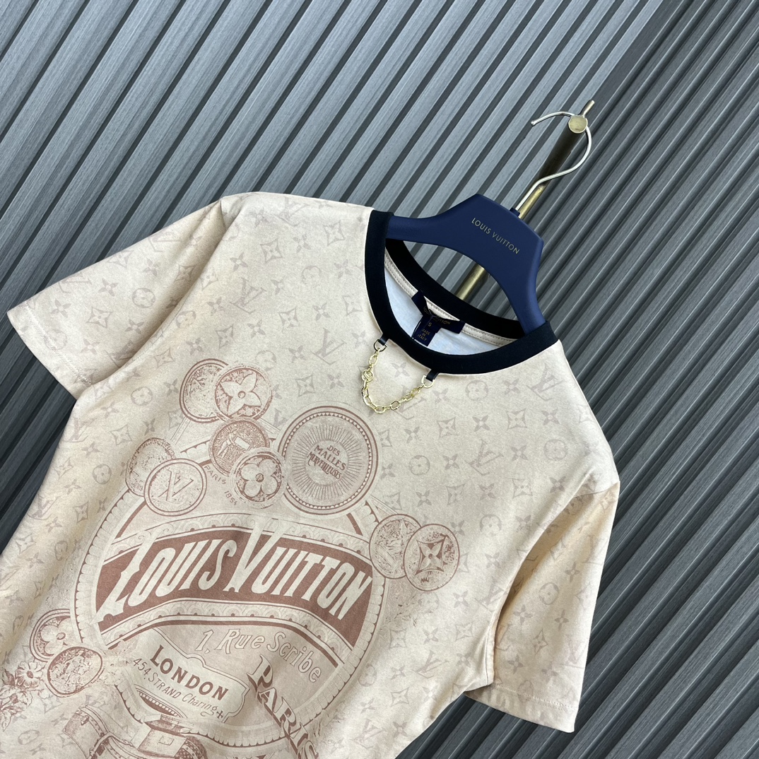 目を引く存在感 メルカリ ルイヴィトンtシャツスーパーコピー トップス 純綿 半袖 プリント ブラウン_4