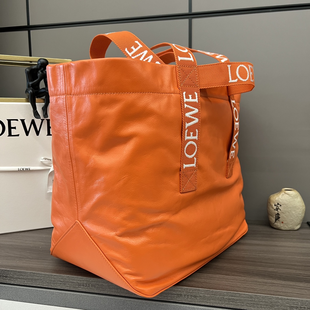 loewe バッグ偽物 レザー ハンドバッグ 牛革 軽量 トート 052301 ロゴ刺繍 大容量 オレンジ色_2