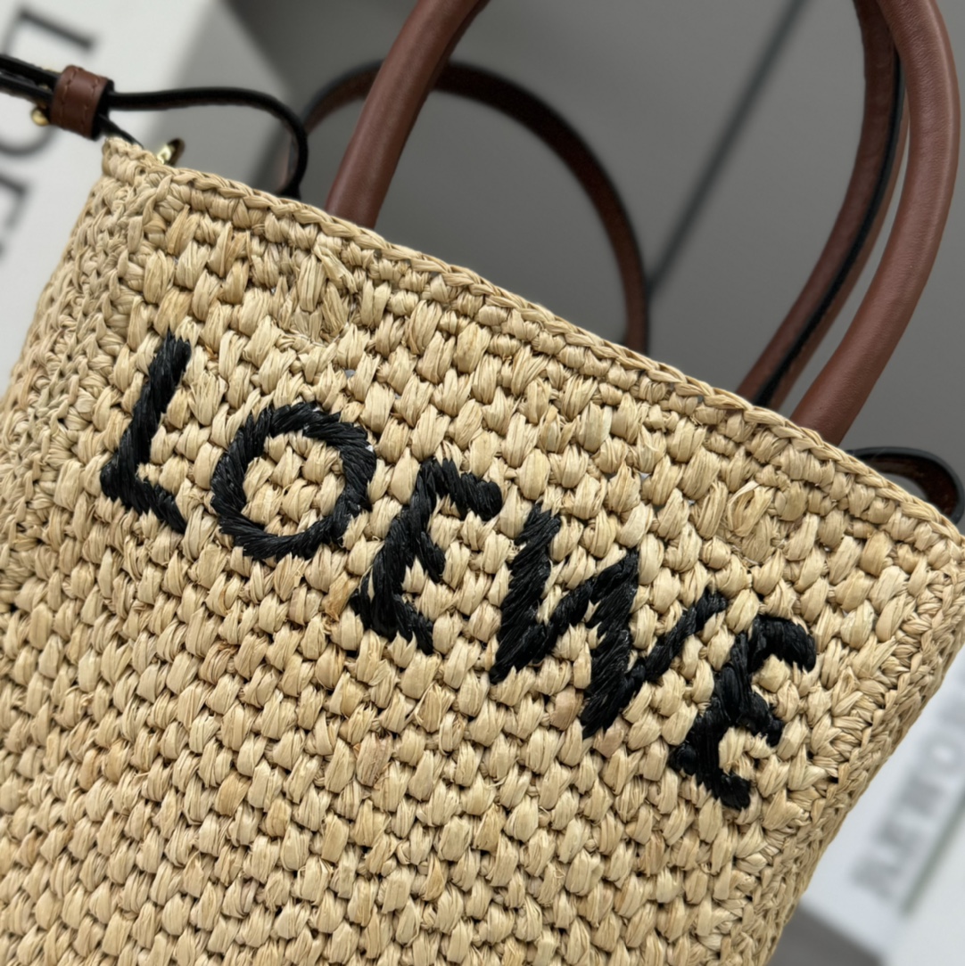 loewe ショルダー バッグ激安通販 ハンドバッグ 草編み 斜め掛け 革ハンド ロゴプリント 101132 ブラウン_5