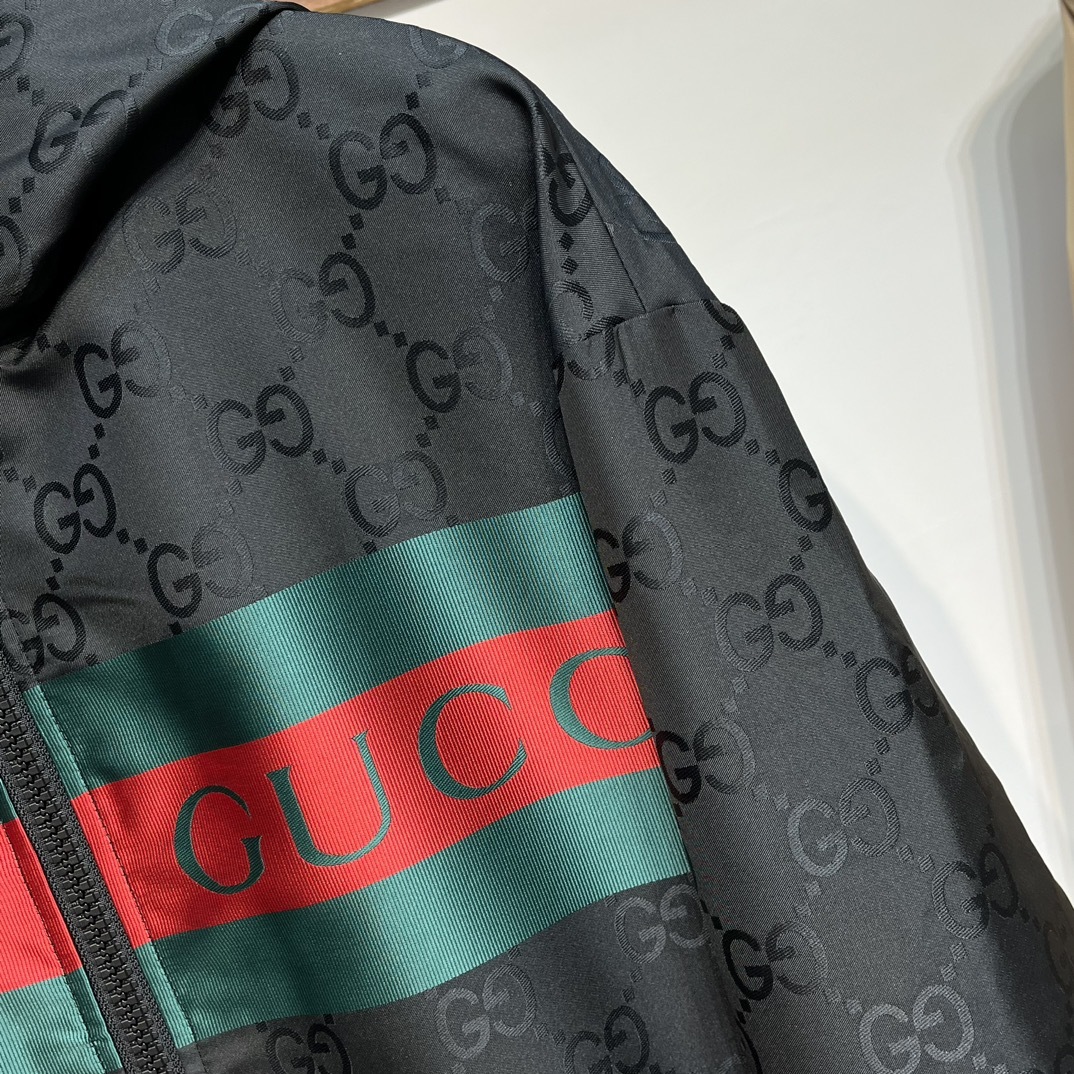 gucci アウターコピー ランニング ジャケット 軽量 防風 トップス 運動 フード付き ブラック_6