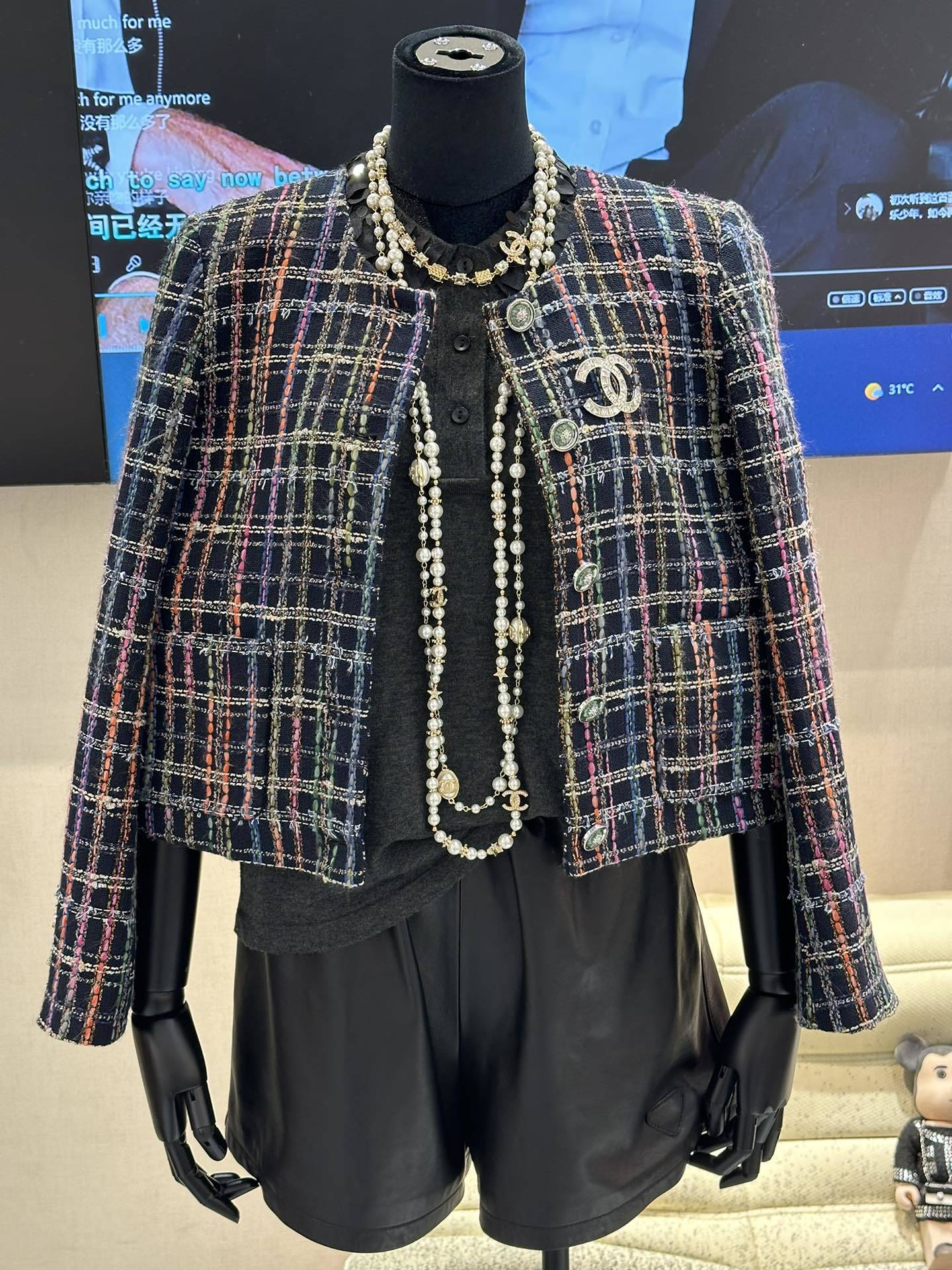 chanel ツイード ジャケットスーパーコピー 女性 アウター トップス カラフル糸 ニット服 人気 ブラック_6