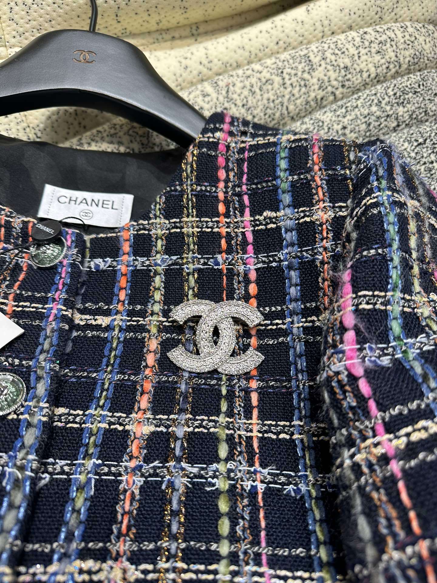 chanel ツイード ジャケットスーパーコピー 女性 アウター トップス カラフル糸 ニット服 人気 ブラック_10