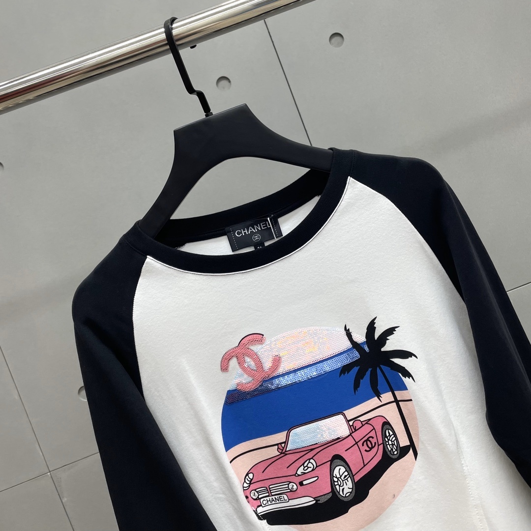 chanel t シャツ メンズスーパーコピー 柔らかい トップス 純綿 長袖 シンプル プリント ホワイト_2