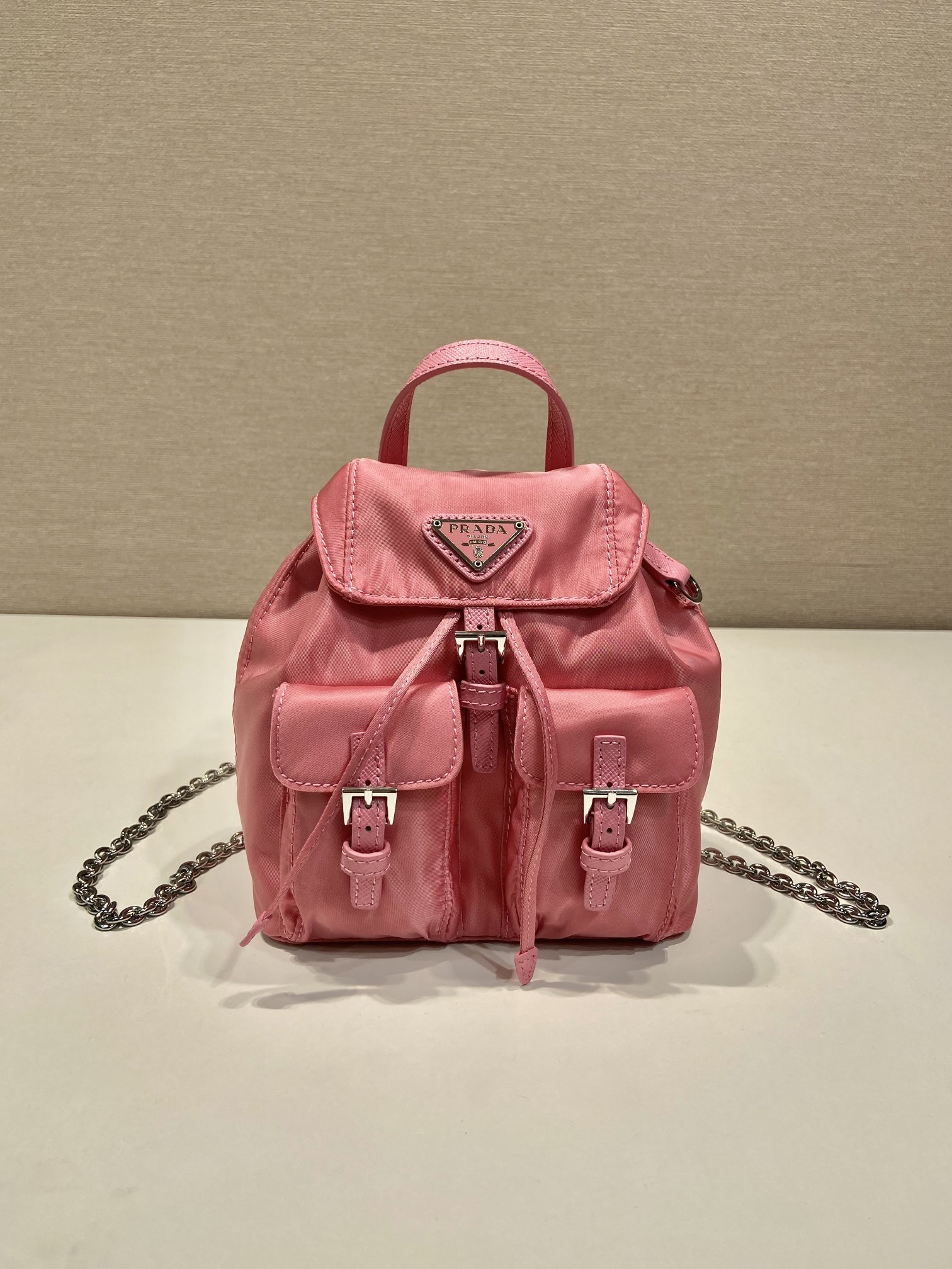 prada 巾着 ノベルティコピー バックバッグ 本革 レザー 1BH029 手持ち 実用 ローズレッド_2