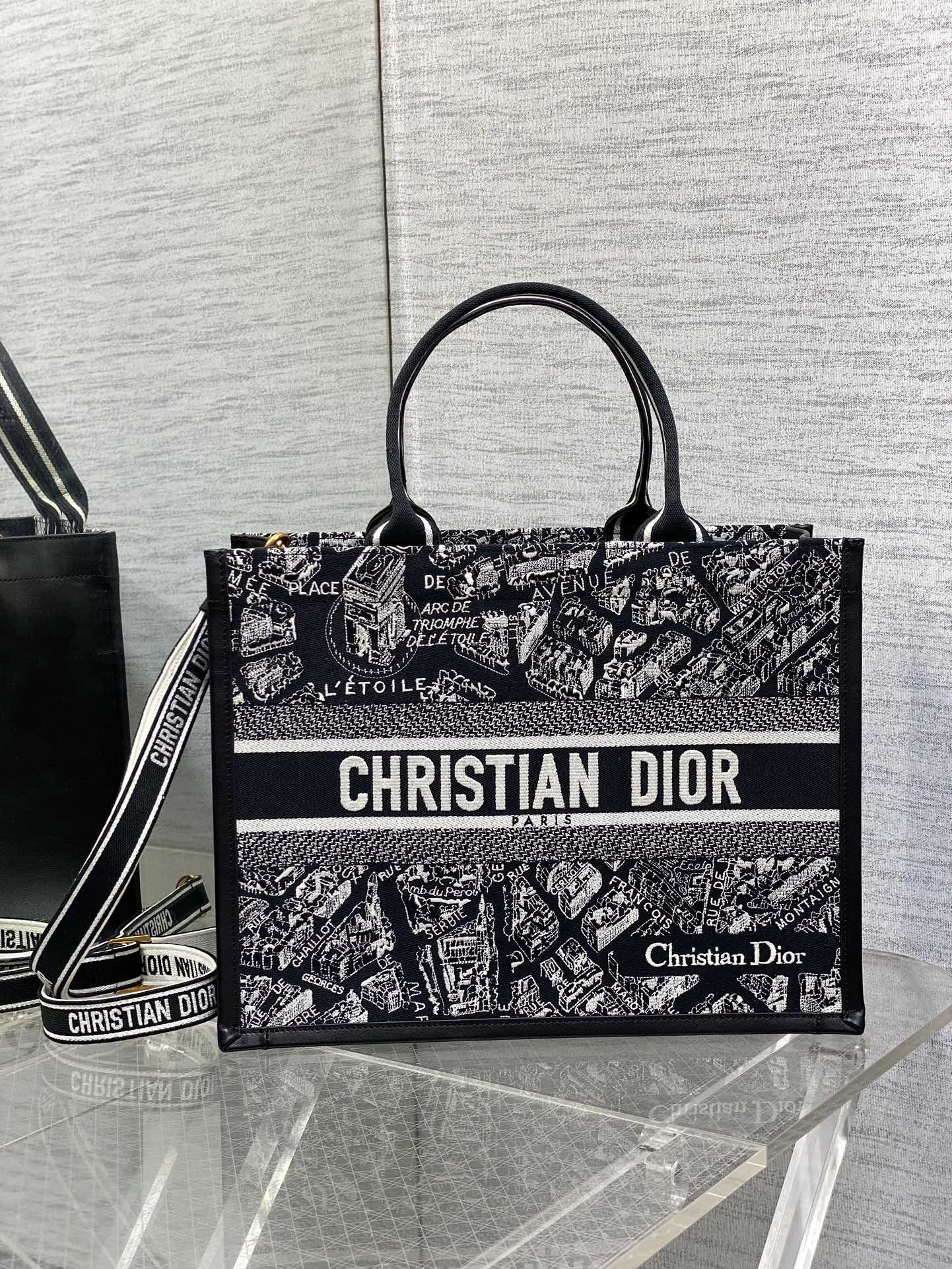 人気販売 dior バッグコピー トート ハンドバッグ プリント 大容量 ママバッグ 動物刺繍 ブラック_1