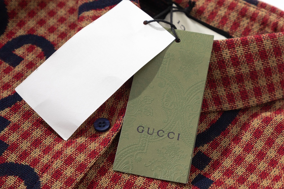 gucci の シャツ偽物 純綿 トップス 長袖 格子模様 ビジネス 通勤 シンプル 男女兼用 オレンジ色_4