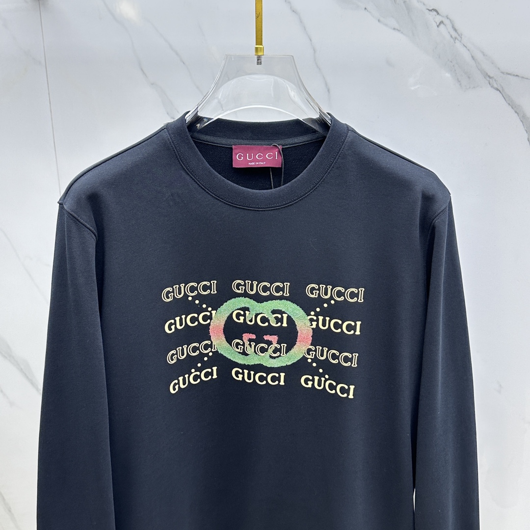 gucci カタカナ t シャツスーパーコピー 長袖 トップス 純綿 カジュアル 弾性がいい メンズ プリント ブラック_2