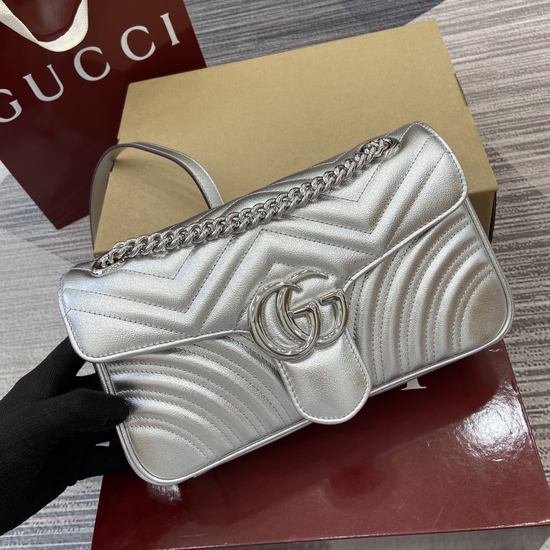 gucci トート バッグ偽物 斜め掛けバッグ ハイドバッグ レザー 牛革 シンプル 443497 シルバー_5