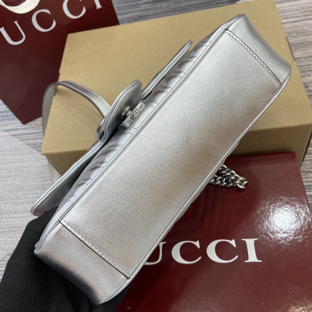 gucci トート バッグ偽物 斜め掛けバッグ ハイドバッグ レザー 牛革 シンプル 443497 シルバー_8