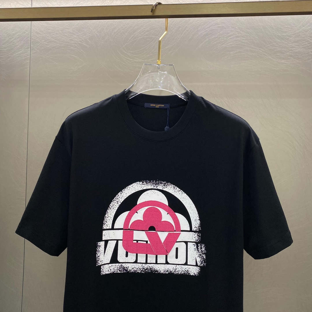 お手頃価格で ルイヴィトン tシャツ 値段スーパーコピー 半袖 トップス 純綿 プリント 柔軟 ゆったり ブラック_3