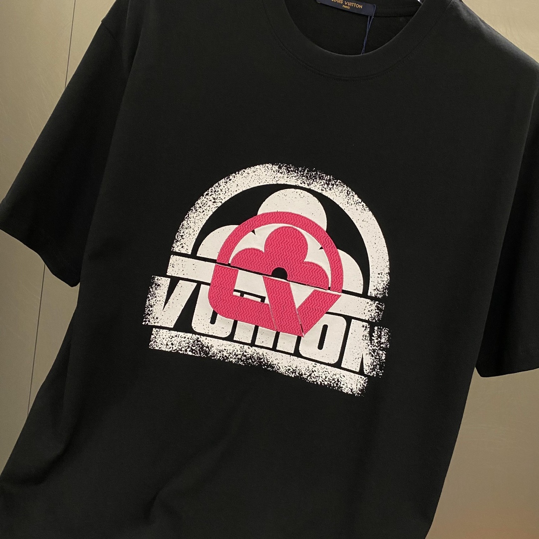 お手頃価格で ルイヴィトン tシャツ 値段スーパーコピー 半袖 トップス 純綿 プリント 柔軟 ゆったり ブラック_4