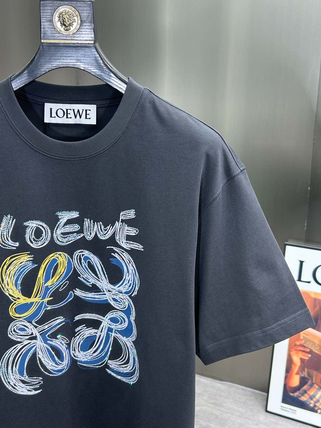 ロエベ tシャツ タグＮ級品 トップス 純綿 半袖 プリント 柔らかい 心地よい着用感 グレイ_2