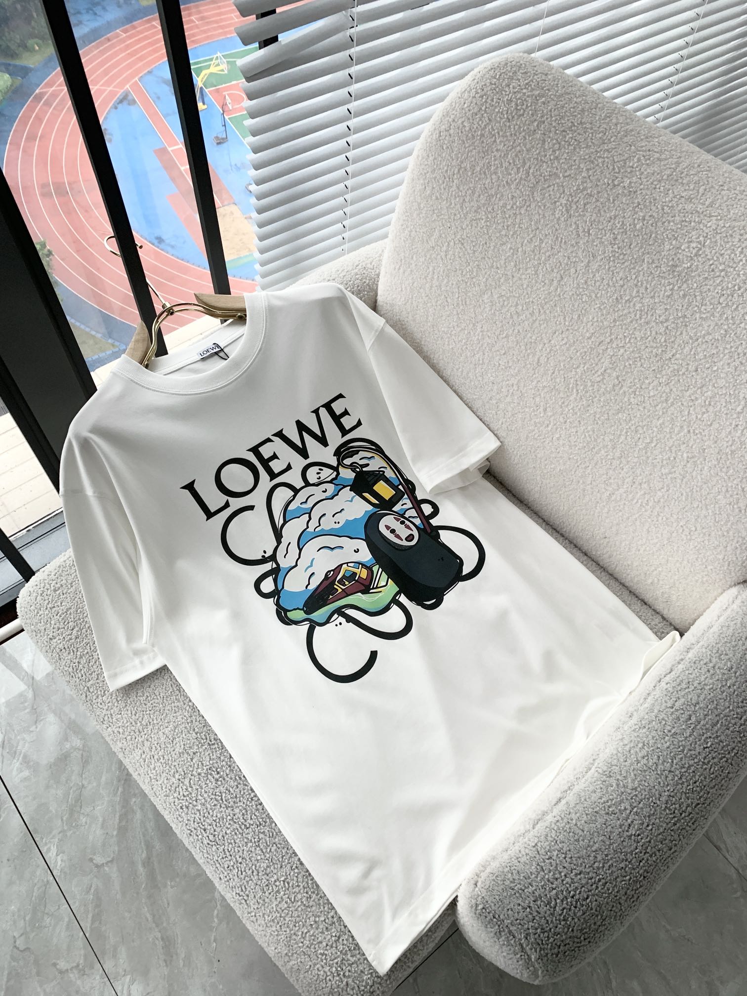 ロエベ風tシャツ偽物 トップス 純綿 半袖 シンプル 柔軟 ゆったり ロゴプリント ホワイト_6