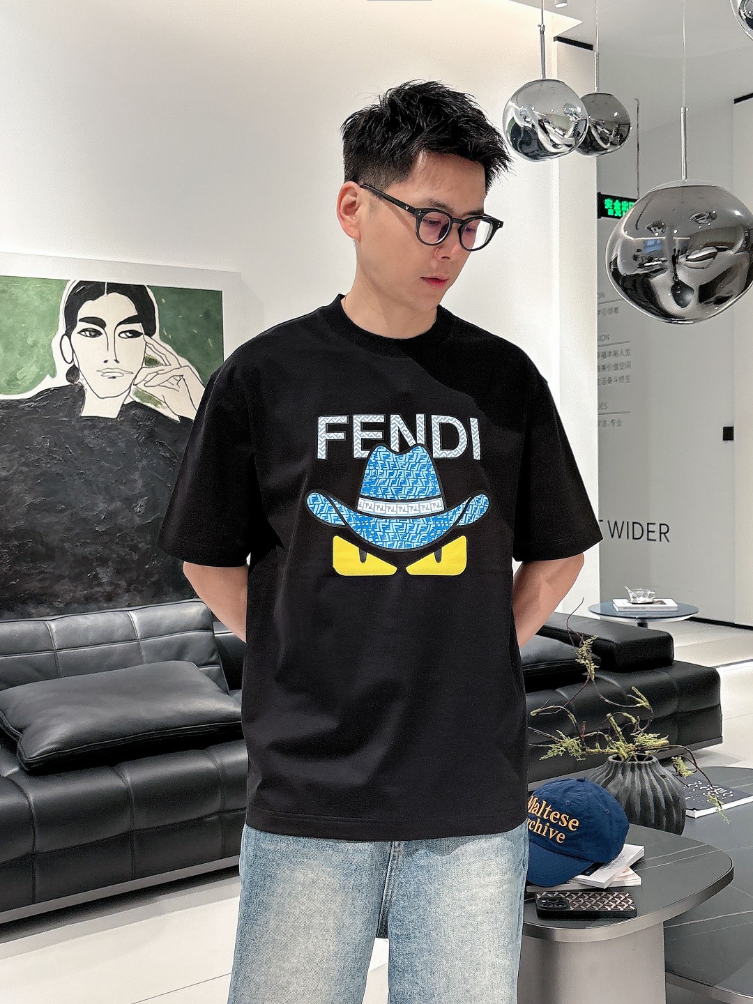 超人気 メンズ fendi t シャツスーパーコピー Ｔシャツ トップス 純綿 半袖 プリント 柔らかい ブラック_1