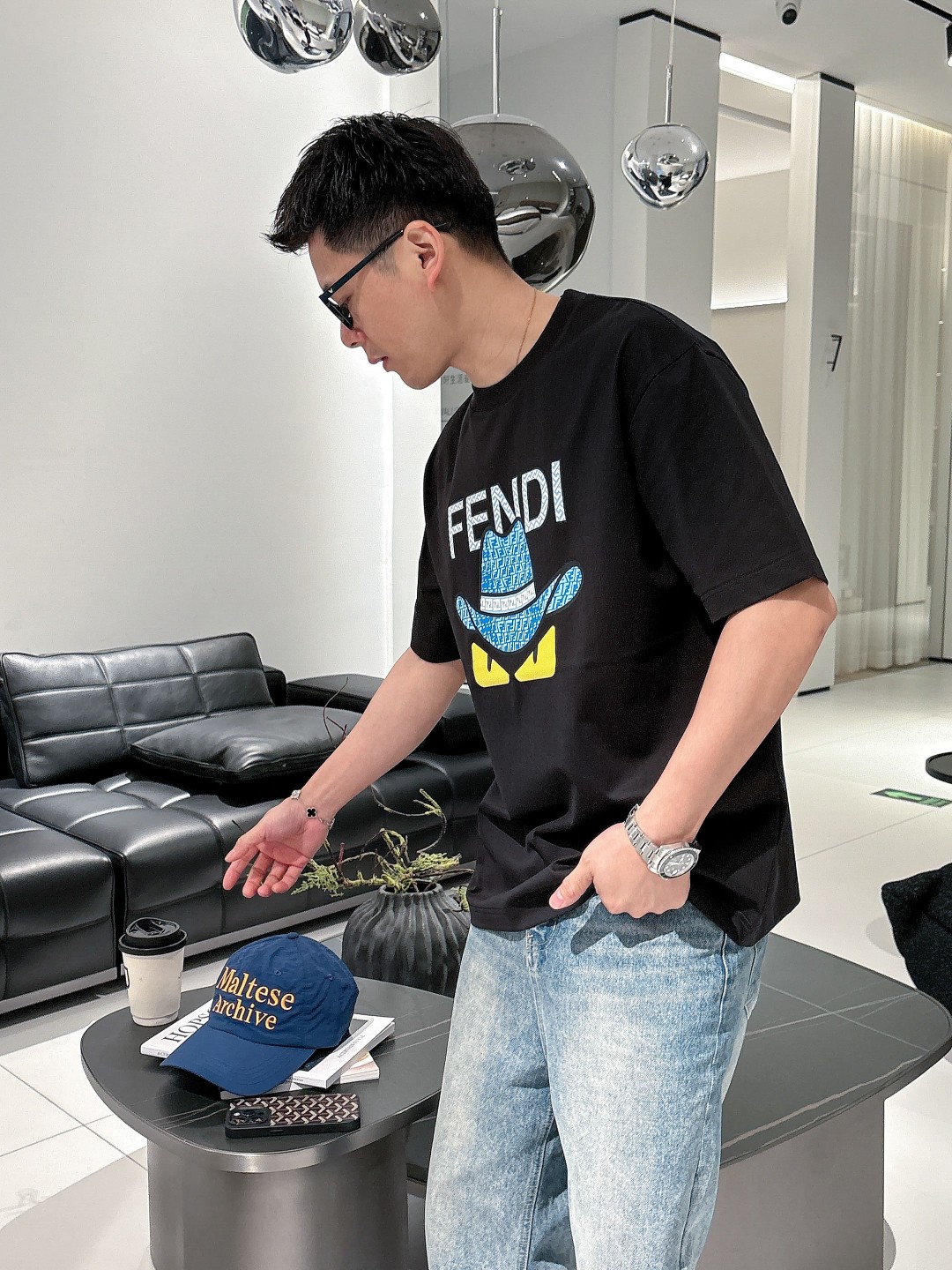 超人気 メンズ fendi t シャツスーパーコピー Ｔシャツ トップス 純綿 半袖 プリント 柔らかい ブラック_3