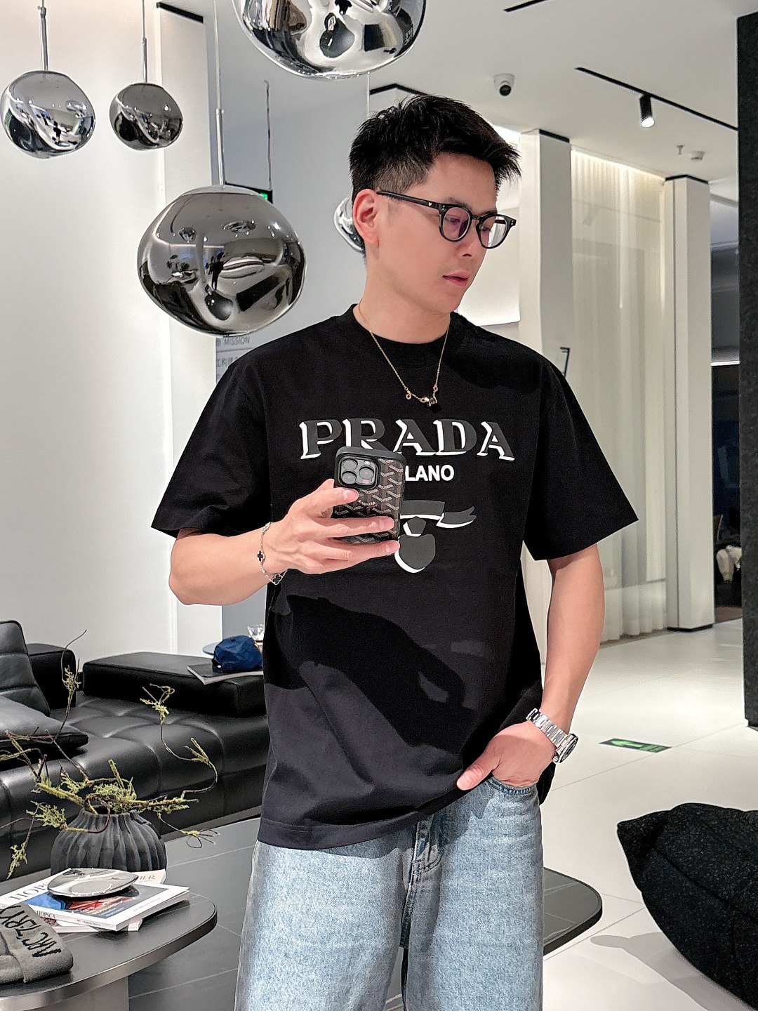 限定の人気 prada t シャツ アウトレット偽物 トップス シンプル 半袖 純綿 ハンサム ブラック_1