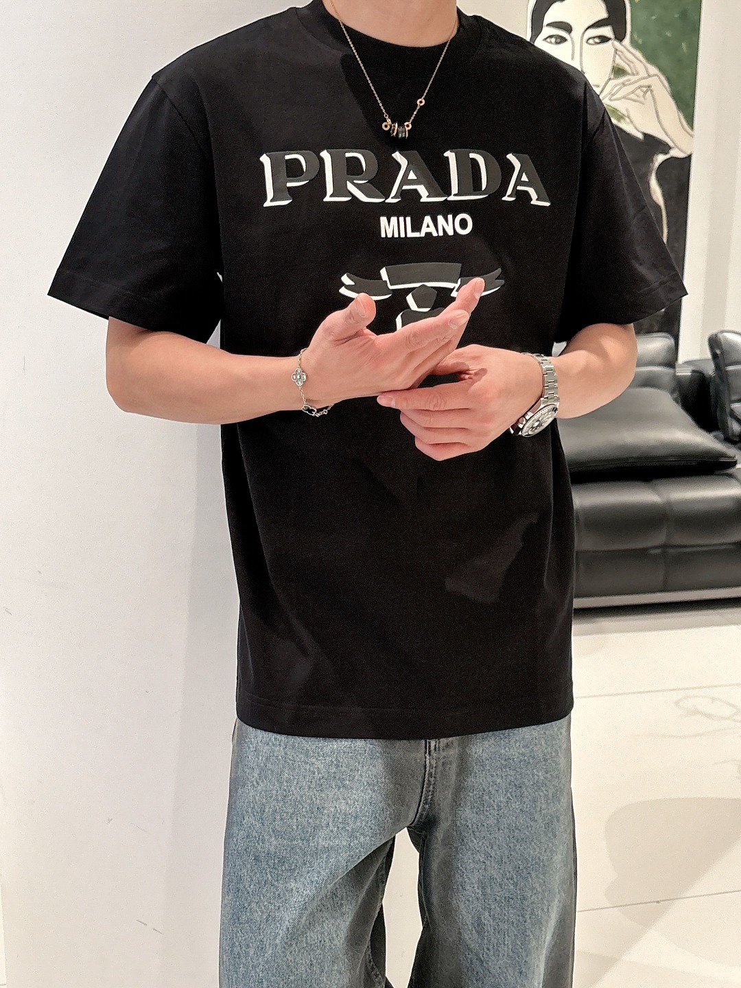 限定の人気 prada t シャツ アウトレット偽物 トップス シンプル 半袖 純綿 ハンサム ブラック_4