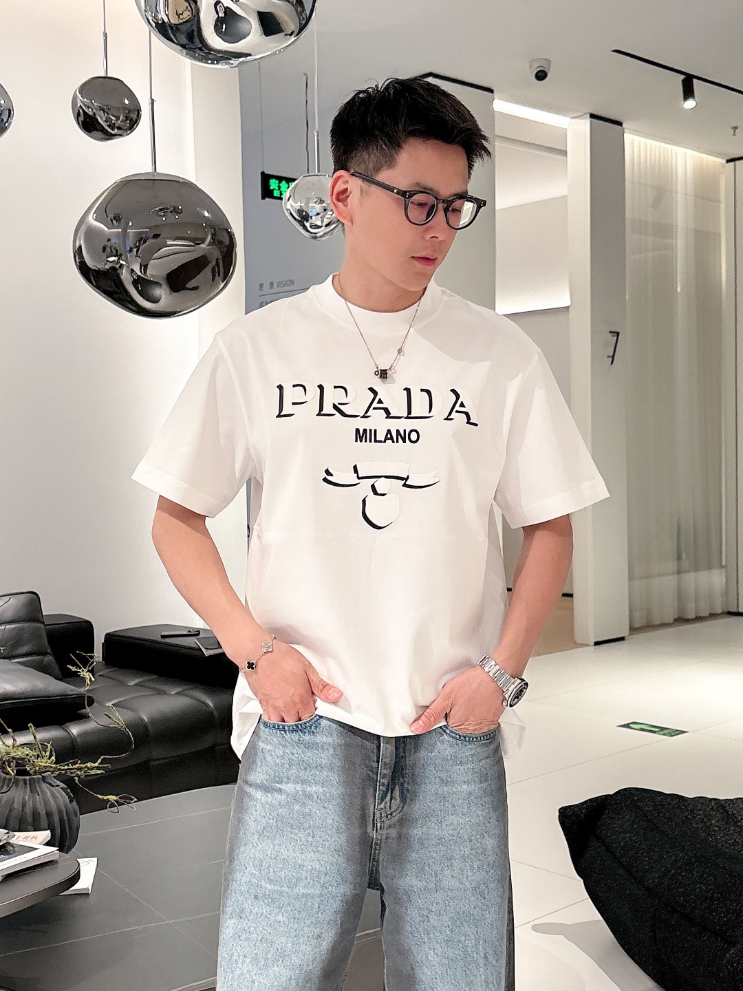 心地よい着用感 prada t シャツ レディースコピー トップス シンプル 半袖 純綿 ハンサム ホワイト_5