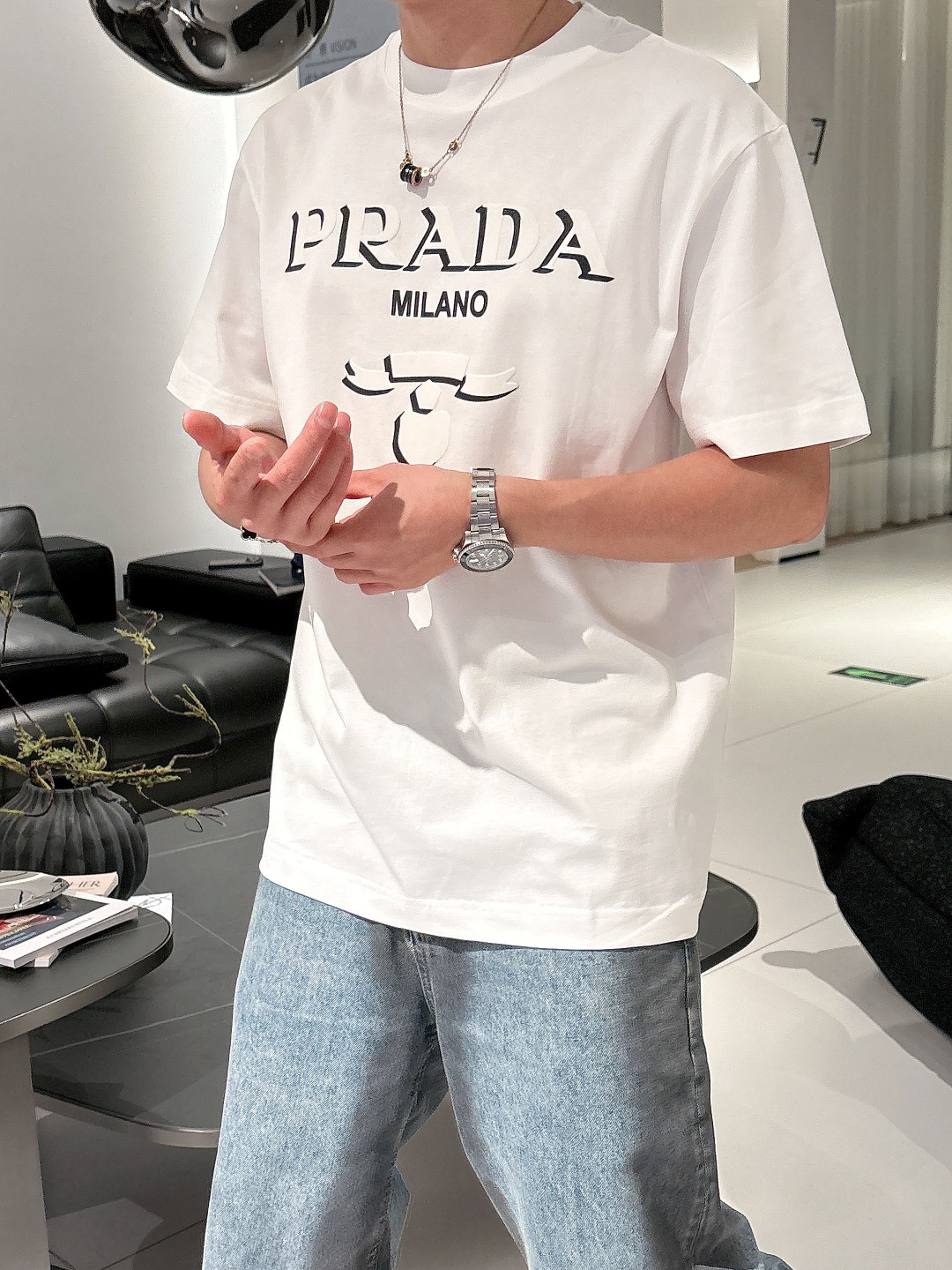 心地よい着用感 prada t シャツ レディースコピー トップス シンプル 半袖 純綿 ハンサム ホワイト_6