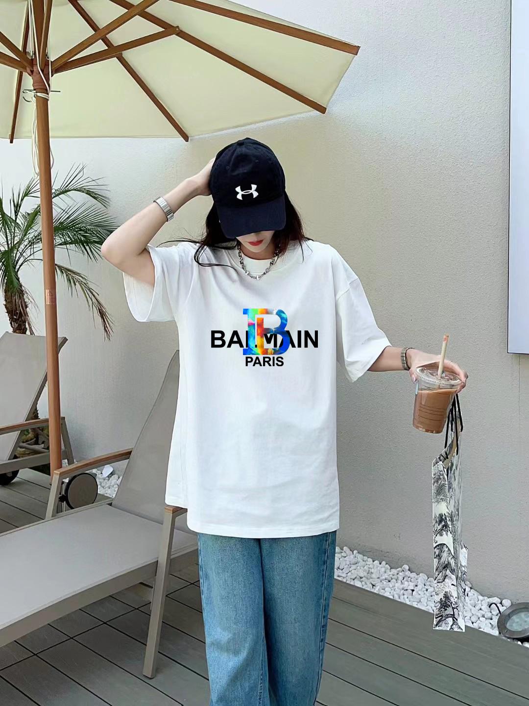 BALMAIN バンコtシャツスーパーコピー 短袖トップス カラフルのプリント 100％綿 ホワイト_3