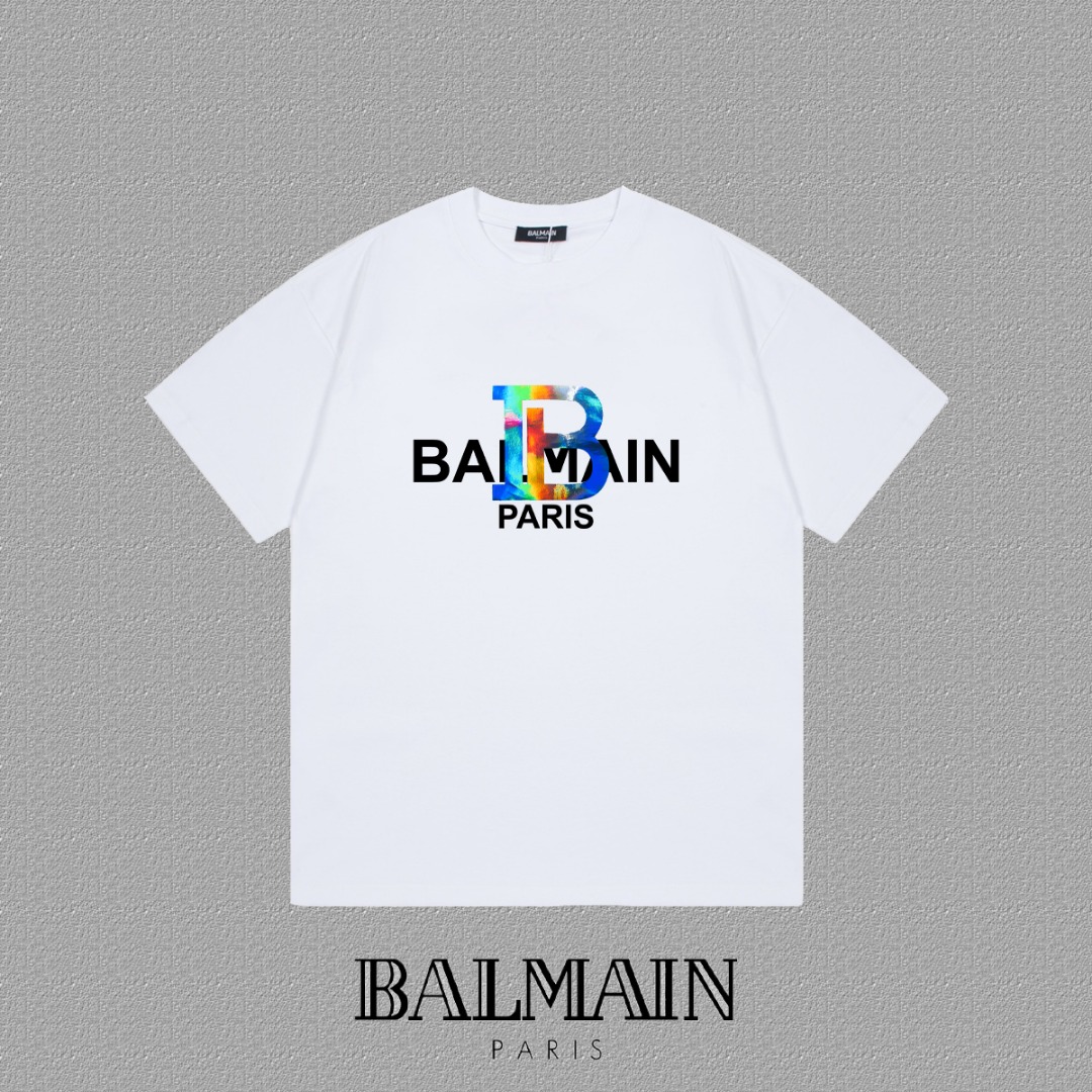 BALMAIN バンコtシャツスーパーコピー 短袖トップス カラフルのプリント 100％綿 ホワイト_4