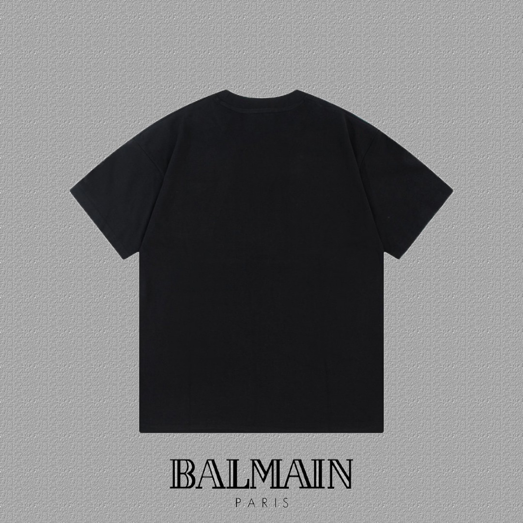 BALMAIN バルマン半袖偽物 短袖トップス カラフルのプリント 100％綿 ブラック_5