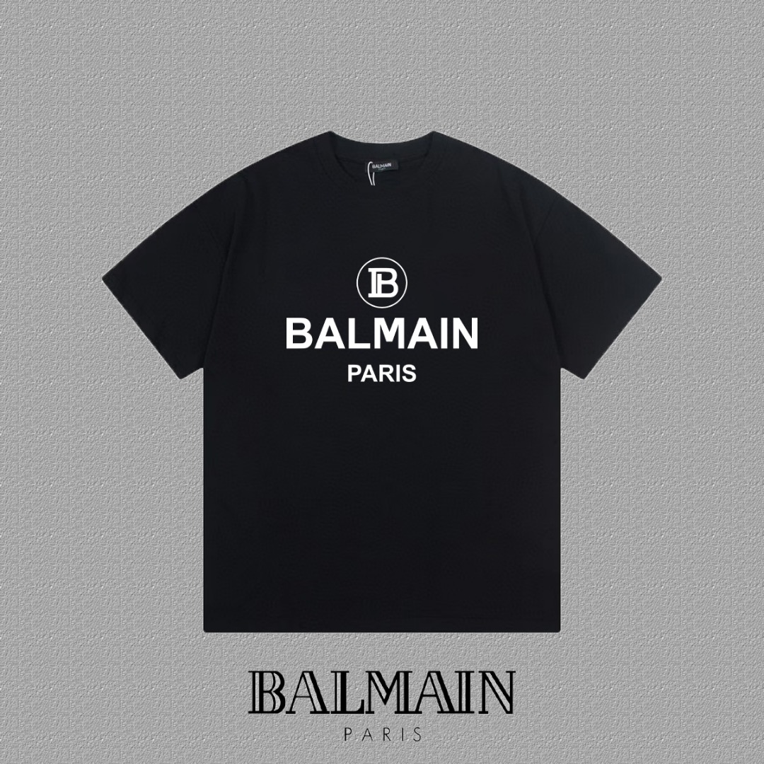 BALMAIN バルマン 半袖コピー Tシャツ トップス ロゴプリント 100％綿 男女兼用 上質 ブラック_4