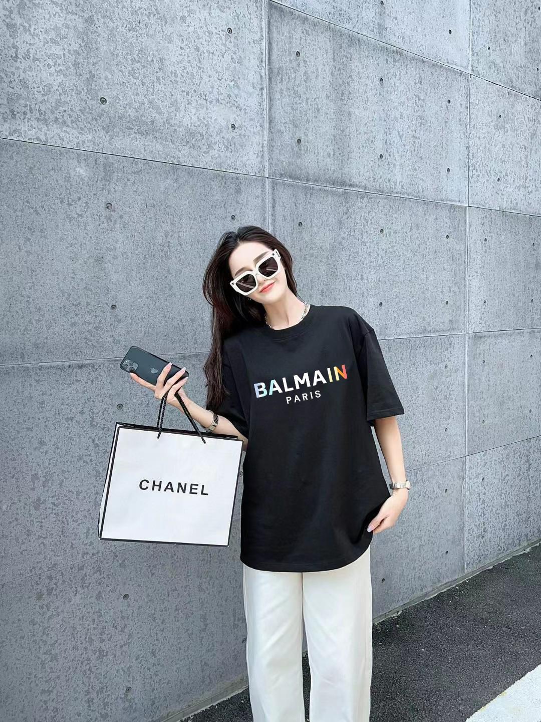 BALMAIN 人気ミシュランマンtシャツスーパーコピー 短袖 トップス 100％綿 男女兼用 ロゴプリント ブラック_1