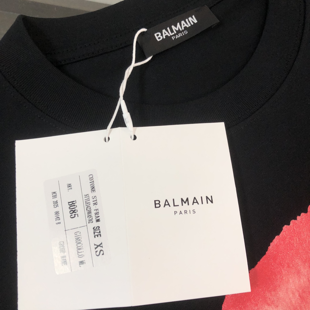 BALMAIN バルバリネンシャツスーパーコピー 半袖 プリント トップス 純綿 柔軟 シンプル 男女兼用 ブラック_3