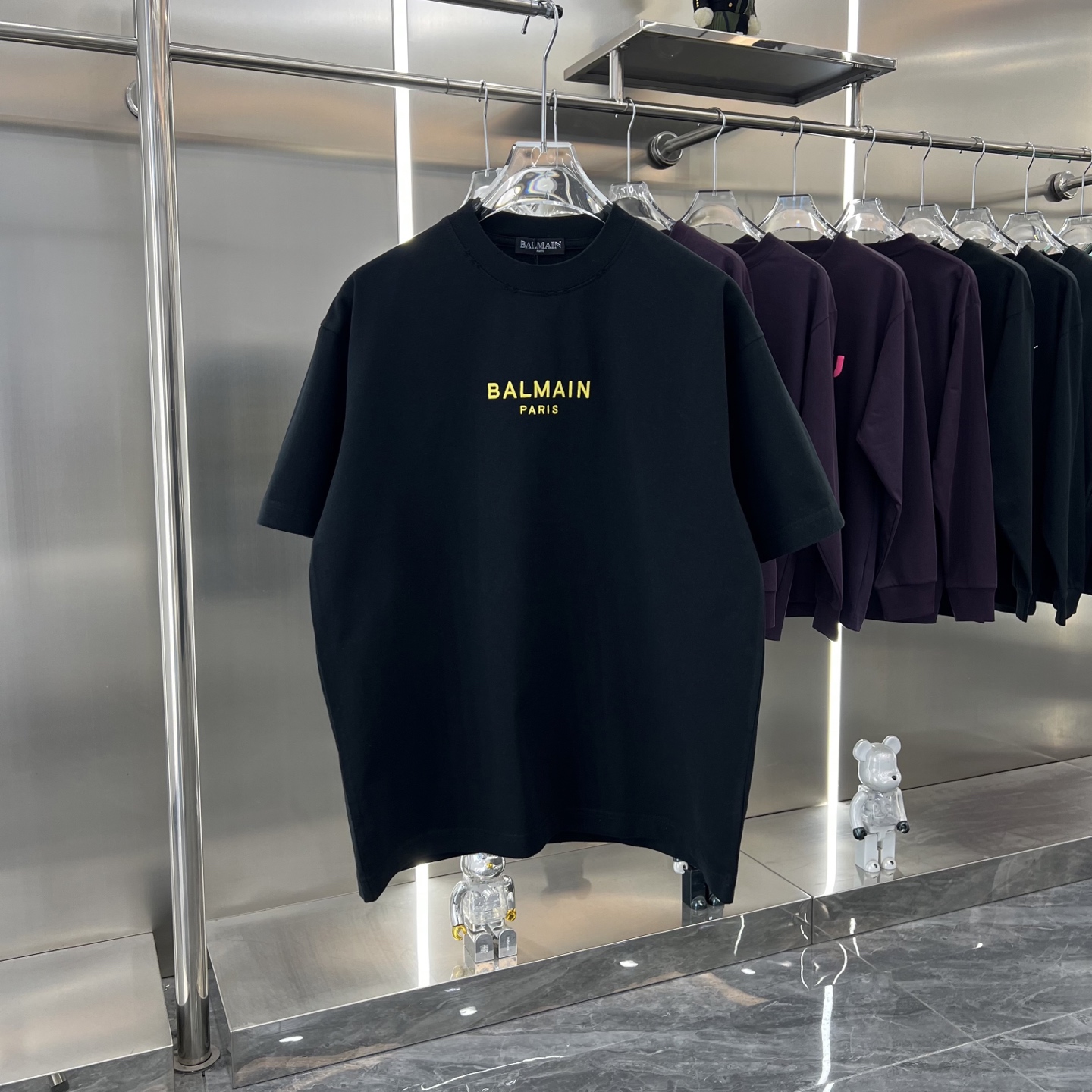 BALMAIN 1万 tシャツ ブランド偽物 半袖 プリント トップス 純綿 柔軟 男女兼用 ゆったり ブラック_2