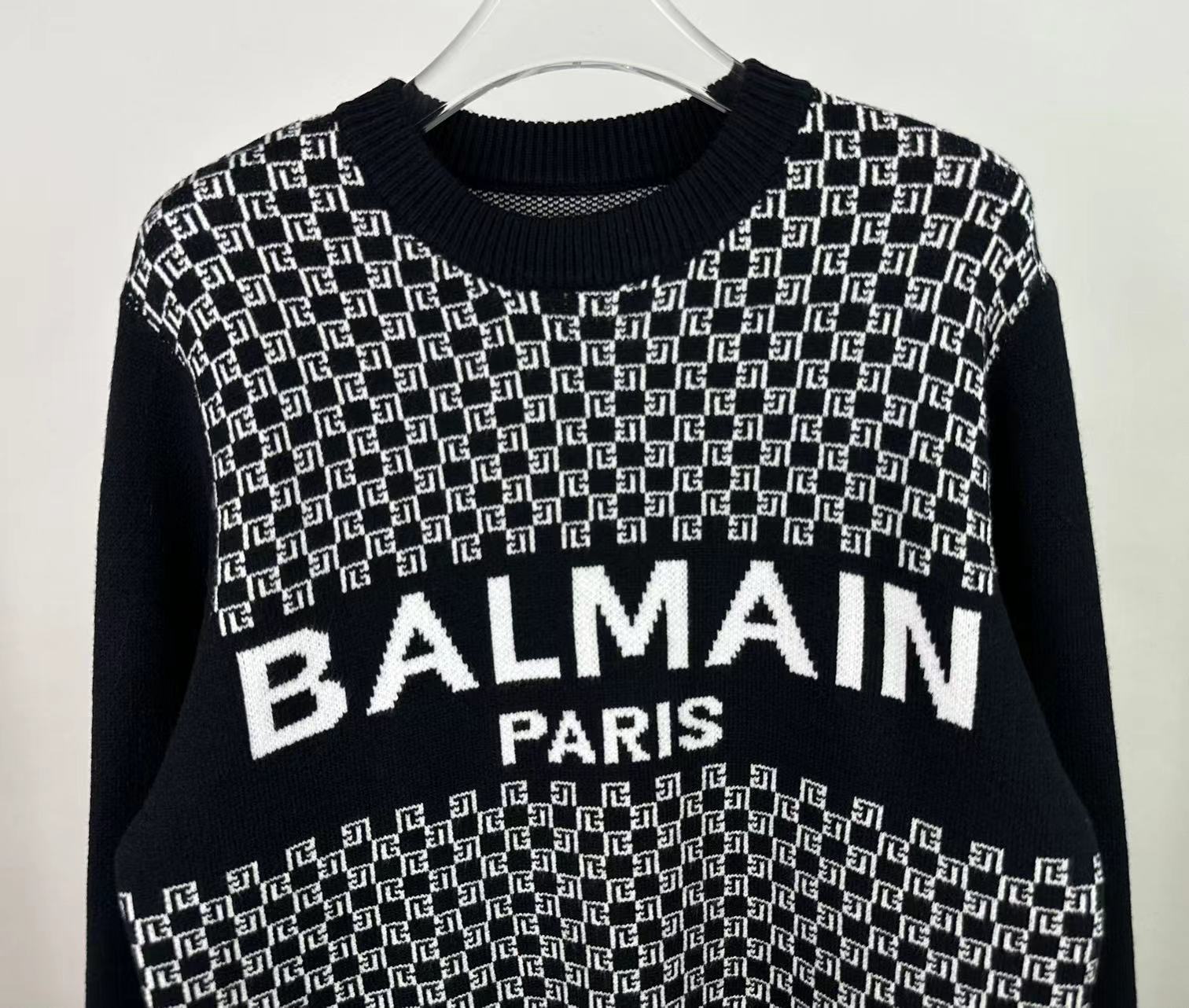 BALMAIN バルキーセーターブーム偽物 花柄 暖かい トップス ニット素材 ロゴプリント ブラック_2