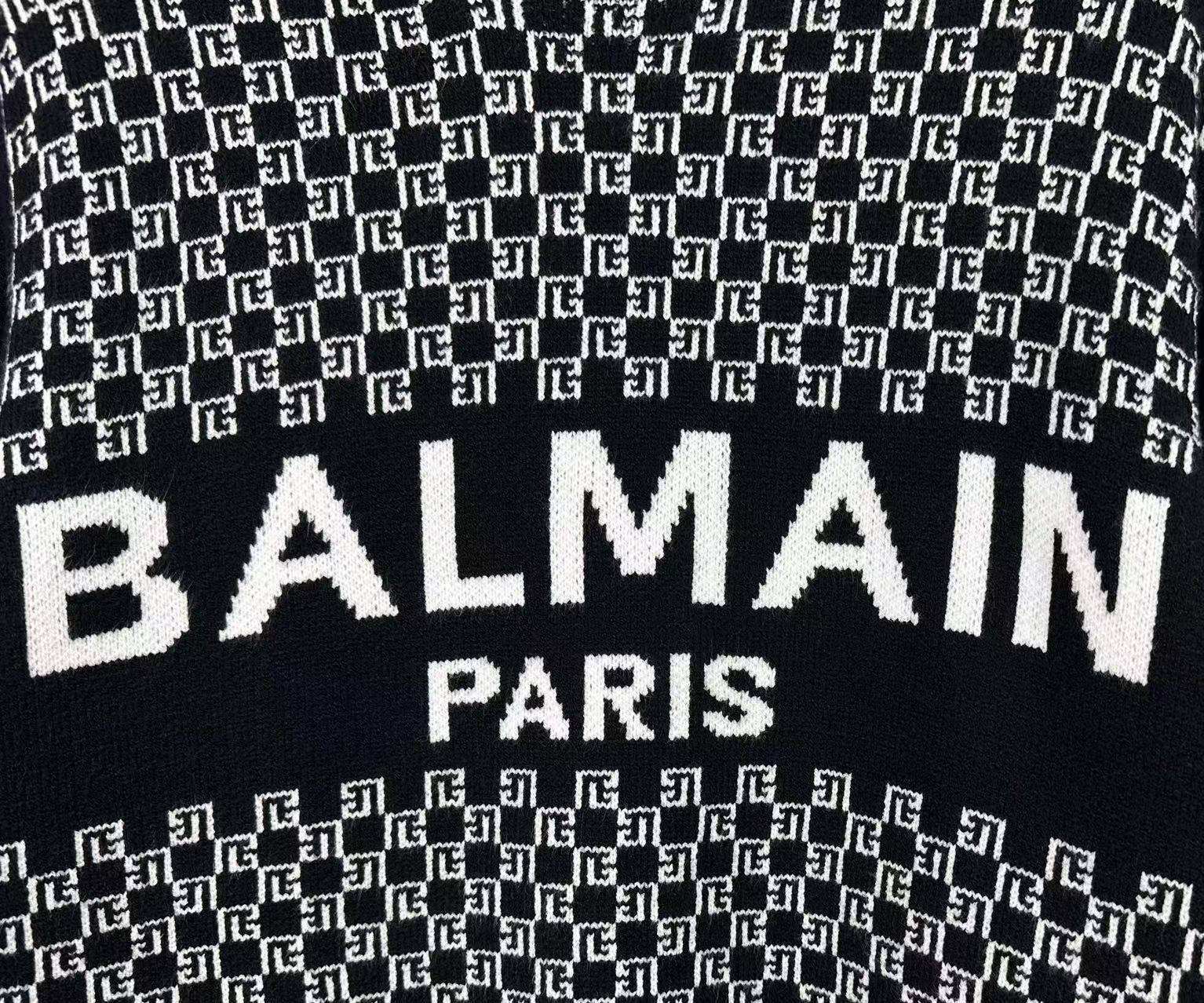 BALMAIN バルキーセーターブーム偽物 花柄 暖かい トップス ニット素材 ロゴプリント ブラック_4