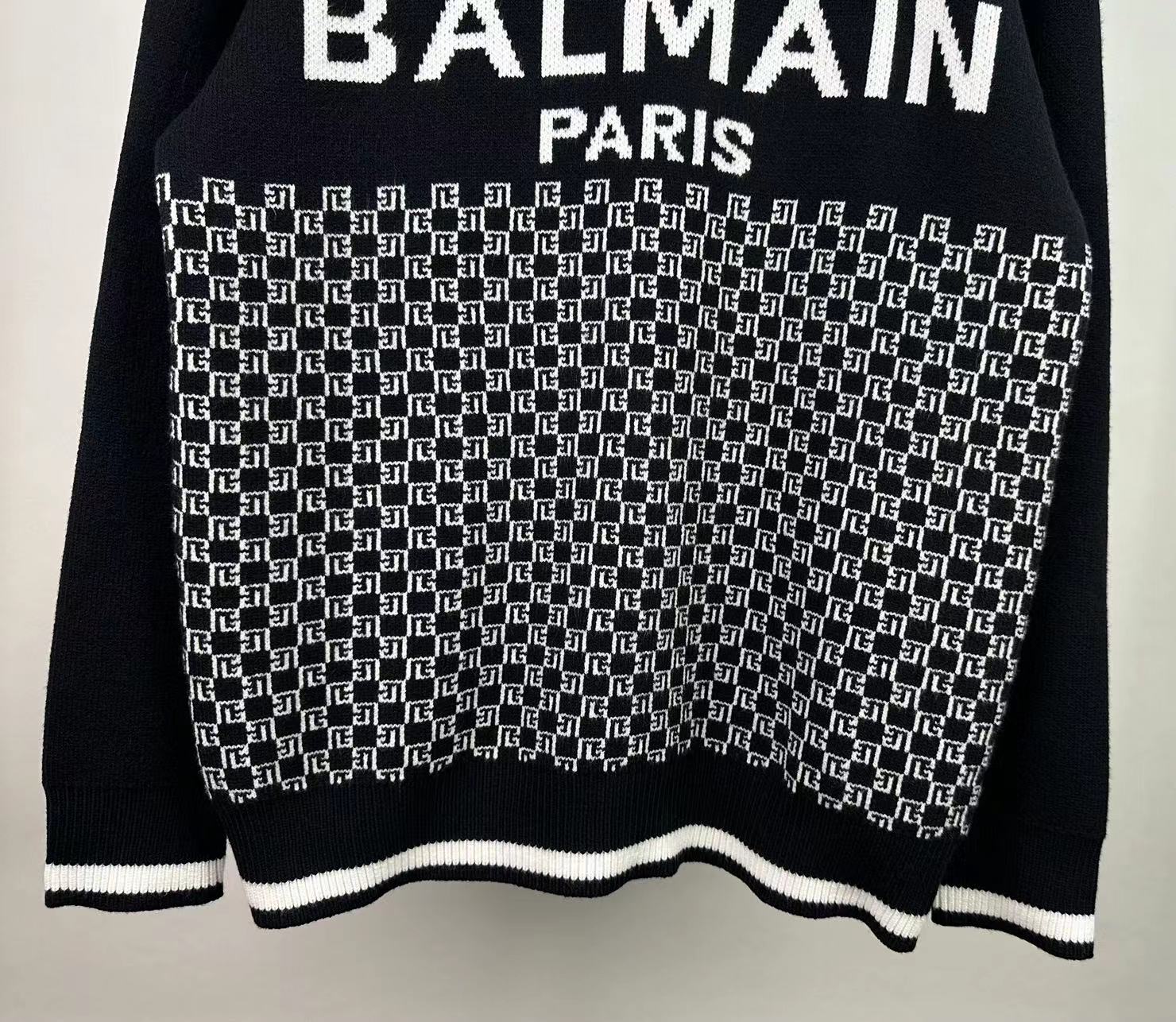 BALMAIN バルキーセーターブーム偽物 花柄 暖かい トップス ニット素材 ロゴプリント ブラック_5